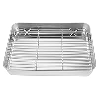 Happyyami 1 set stainless steel bakeware oven grill rack turkey roasting rack broiler pan for oven rectangular tray pan with lid nonstick bakeware baking bbq tray Dried flakes