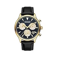 Movado Heritage, Ionic Gold Plated Steel Case, Blue Dial, Black Leather Strap, Women, 3650006