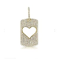 Beautiful Dog Tag Open Heart Moissanite,CZ Diamond 925 Sterling Silver Charm Pendant,Designer Dog Tag Heart Silver Diamond Pendant Jewelry