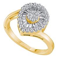 TheDiamondDeal 14kt Yellow Gold Womens Round Diamond Teardrop Frame Flower Cluster Ring 3/4 Cttw