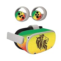 Mighty Skins Skin Compatible with Oculus Quest 2 - Rasta Lion | Protective, Durable, and Unique Vinyl Decal wrap Cover | Easy to Apply, Remove, and Change Styles | Made in The USA (OCQU2-Rasta Lion)