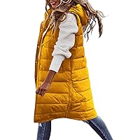 Womens 2023 Winter Sleeveless Hooded Long Waistcoat Zip Up Solid Long Vests Coat Casual Fashion Outerwear Hoodies