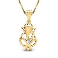SwaraEcom 14K Yellow Gold Plated Round Solitaire Cubic Zirconia OM Pendant Charm India Hinduism Jewelry