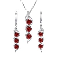 Natural Garnet Gemstone 925 Sterling Silver Necklace and Earrings Jewelry Set for Women Birthday