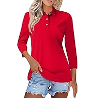 Women's 3/4 Sleeve Polo Shirts Button Down Loose Dreesy Casual Tops Summer Fashion Print Tunic Blouse