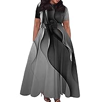 Women's Plus Size Dress Crew Neck Short Sleeve A Line Flowy Solid Color Print Dresses 2024 Summer