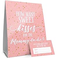 DISTINCTIVS How Many Kisses Baby Shower Game - Pink and Gold (Sign with Cards)