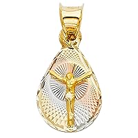14K Tri 3 Color Gold Polished Diamond Cut Religious Jesus Charm Pendant