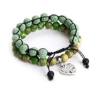 Tree of Life Bracelet - Lava Stone Essential Oil Gemstone Beaded Yoga Meditation Regalite Stone Beach Charm Bracelet Set(Sea Green)