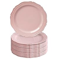 SILVER SPOONS Vintage Embossed Plastic Salad Plates for Party - 20 PC - Heavy Duty Disposable Dinner Set - 9” - Fine China Look Dishes - Perfect for Baby Showers, Celebrations & Events - Blush