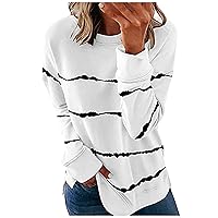 Womens Clothes,Women'S Casual Cute Oversized Long Sleeve Round Neck Sweatshirt Pullover Top Stripe Printed Loose Fit Shirts Womens Spring Tops