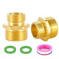 3/4” GHT Male to 1” NPT Male Connector, Solid Brass Garden Hose Adapter, Industrial Metal Brass Garden Hose to Pipe Fittings Connect (2 Pack)