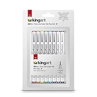 KINGART 432-8 PRO Inkline Color Micro Line & Precision Graphic Pen, 8 Colors, Size 08 (.50mm) Nibs, Archival Waterproof Japanese Ink for Art, Illustration, Lettering, Anime, Technical Drawing, Manga