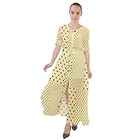 CowCow Womens Sexy Slit Front Long Maxi Polka Dots Mosaic Pattern Stripes Waist Tie Beach Boho Maxi Dress, XS-3XL