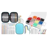 IMZAY 54 Pcs Crochet Needles Set and 240Pcs Bulb Pins, Crochet Hooks Kit with Storage Case, Ergonomic Knitting Needles Blunt Needles DIY Hand Knitting Craft Art Tools for Beginners(Blue)