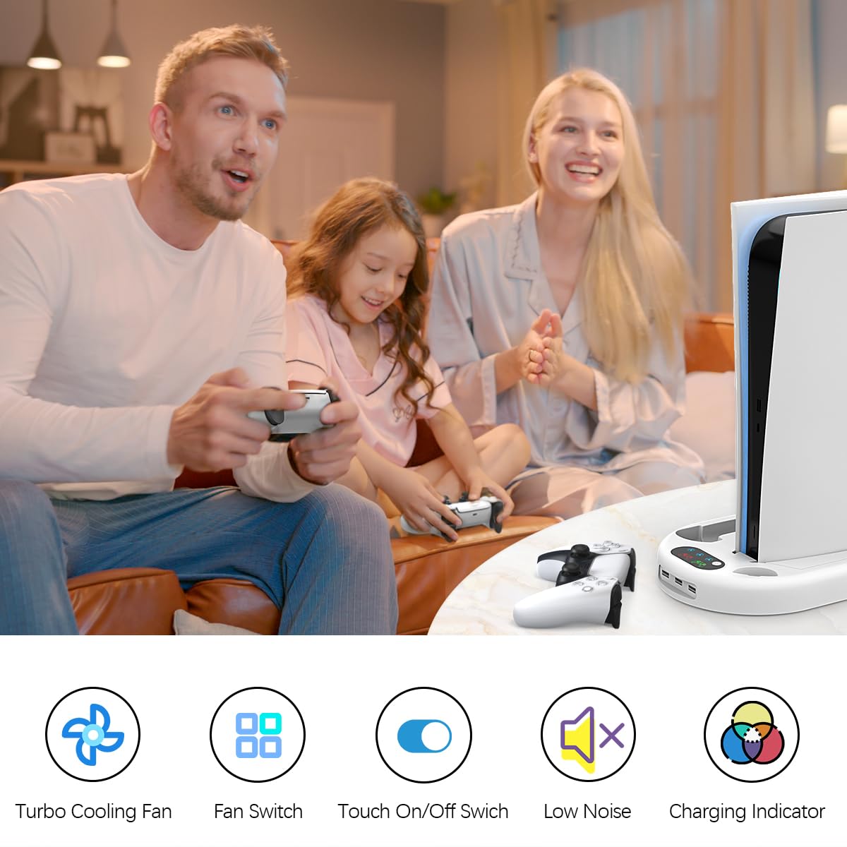 PS5 Stand Cooling Station with Dual PS5 Charging Station Playstation 5 Console Cooler for ps5 Host Docking Station with Cooling Fan PS5 Controller Charger Fast Charging PS 5 Disc & Digital White