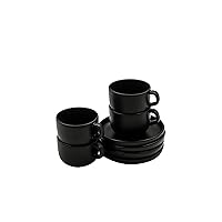 Eva Solo | Nordic Kitchen Coffee Cup & Saucer Set of 4 | 6.5 oz / 20cl Ceramic Mug | Dishwasher & Microwave Safe | Black Stoneware | Danish Design, Functionality & Quality | Black