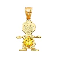 14K Yellow Gold November Birthstone Cubic Zirconia Boy Charm Pendant for Necklace or Chain…