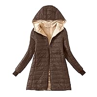 XUNRYAN Women's Winter Jacket Lightweight Quilted Puffer Parka Coat Sherpa Lined Ski Jacket for Women Plus Size Jacket Hood