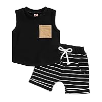 Summer Toddler Baby Boy Girl Clothes Set Unisex Waffle Outfits Solid Short Sleeve Pocket Tops Shorts 2PCS