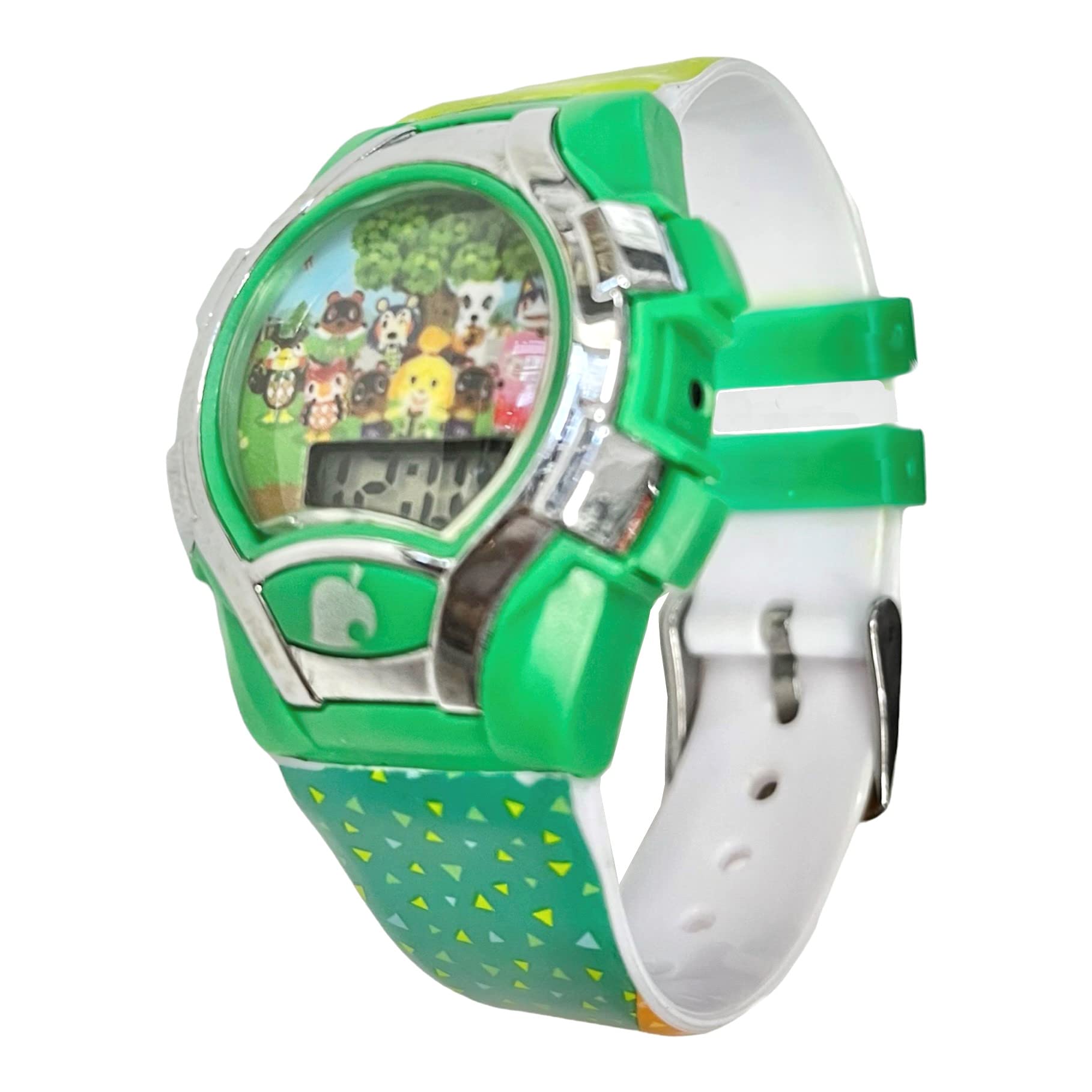 Accutime Kids Nintendo Animal Crossing Green Digital Flashing LCD Quartz Childrens Wrist Watch for Boys, Girls, Toddlers with Green & Orange Multicolor Strap (Model: ANC4000AZ)