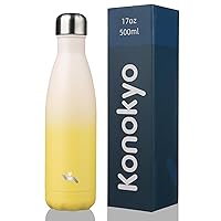 Insulated Water Bottles,17oz Double Wall Stainless Steel Vacumm Metal Flask for Sports Travel,Lemon