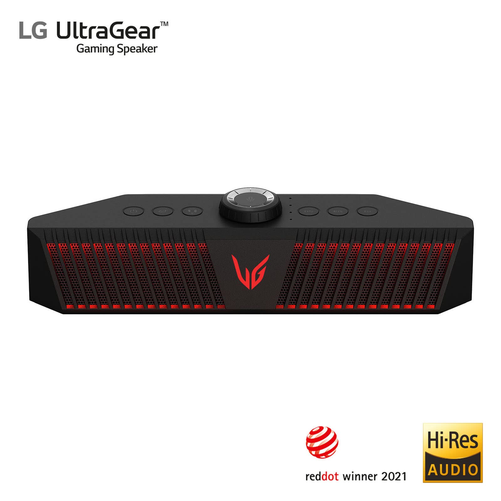 LG UltraGear GP9, Gaming Bluetooth-Lautsprecher (Voice Chat-Mikrofon, 5 Stunden Akkulaufzeit, Beleuchtung), schwarz