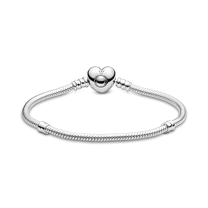 Pandora Jewelry Moments Heart Clasp Snake Chain Charm Sterling Silver Bracelet, 6.3