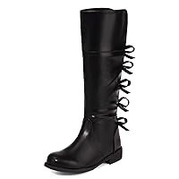 Coutgo Girls Knee High Boot Bowknot Low Chunky Heel Zipper Fashion Winter Riding Boots