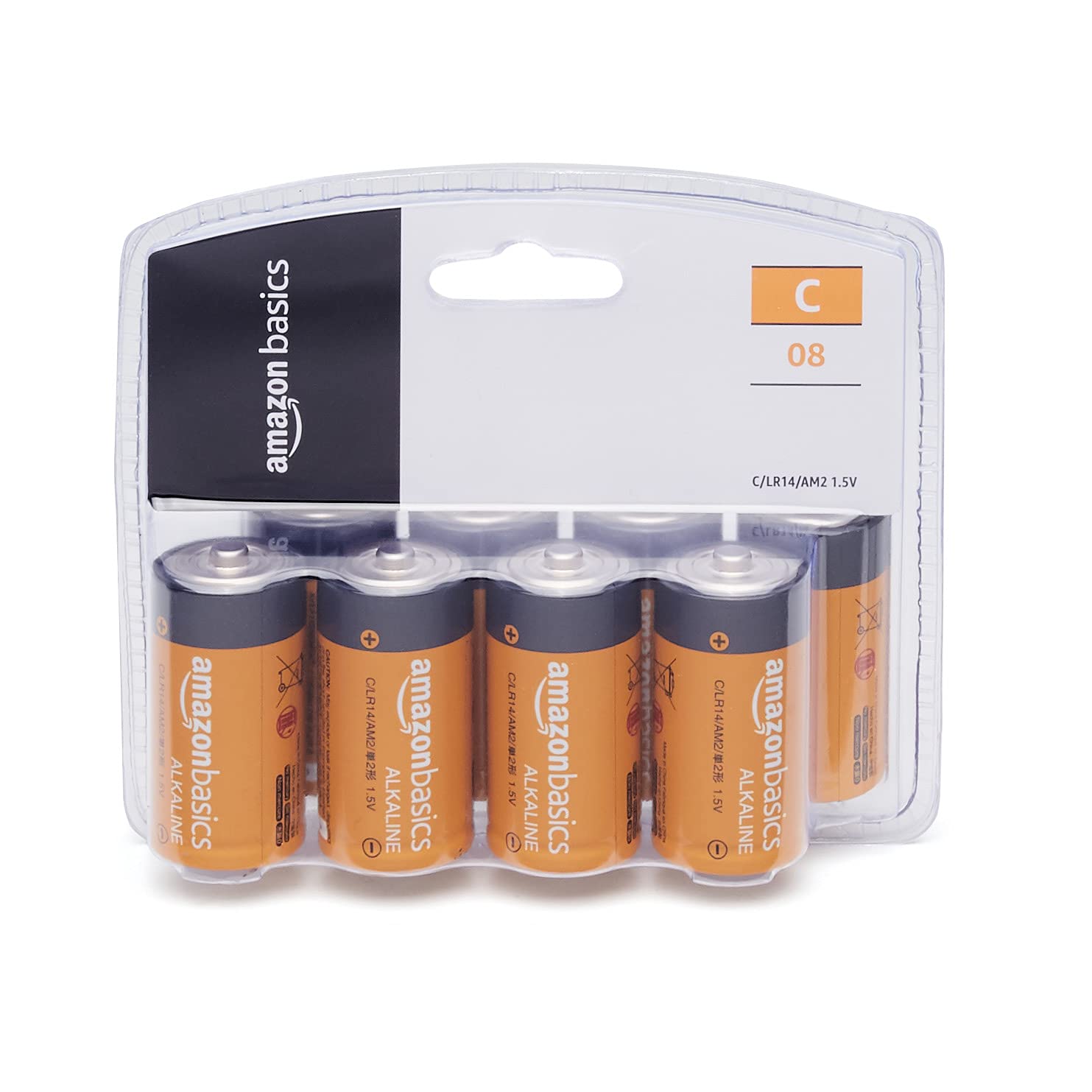 Amazon Basics 8-Pack C Cell Alkaline All-Purpose Batteries, 1.5 Volt, 5-Year Shelf Life