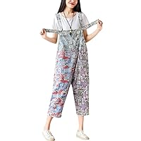 Women's Baggy Overalls Printed Jumpsuit Rompers Pants with Pockets