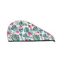 Microfiber Hair Towel Wrap for Women Girls, Palm Tree Leaf Dry Hair Cap, Super Absorbent Soft Quick Dry Hair Turban for All Hair Style Anti Frizz Large Hair Drying Towel with Button
