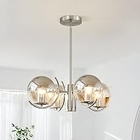 Mid Century Chrome Sputnik Chandelier 4-Light Silver Glass Globe Ceiling Light Vintage Semi Flush Mount Chandelier Fixture for Kitchen Dining Room Bedroom