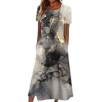 Classic Summer Cover Up for Women Oversize Short Sleeve Dressy Scoop Neck Ruffle Loose Soft Dress for Ladies.