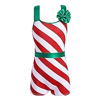 YiZYiF Kids Girl's Striped Christmas Elf Costume Criss-cross Dance Leotard Gymnastics Jumpsuit Holiday Dress up Red 10 Years