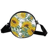 Sunflower Pattern Circle Shoulder Bags Cell Phone Pouch Crossbody Purse Round Wallet Clutch Bag For Women With Adjustable Strap