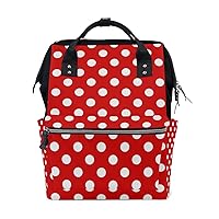 Diaper Bag Backpack White Polka Dot On Red Casual Daypack Multi-Functional Nappy Bags