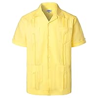 VATPAVE Mens Linen Cuban Guayabera Shirts Casual Button Down Short Sleeve Summer Shirts