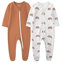 Baby Boys Girls Organic Cotton Zip-Front Sleeper Pajamas, Footed Sleep 'n Play