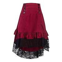 Women's Gothic Style Fashion Solid Color Lace Button Drawstring Half-Body Dress