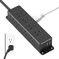 40W Fast Charging Under Desk Power Strip,12 Outlet Mountable Power Strip with 4 USB,1200J Surge Protection,6FT Flat Extension Cord Black