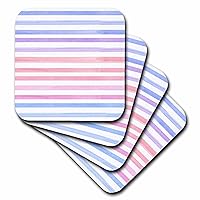 3dRose Pretty Blue, Purple, and Pink Image of Watercolor Stripes Pattern - Coasters (CST_354392_1)