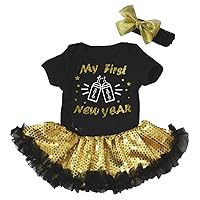 Petitebella My First New Year Black Bodysuit Silver Tutu Baby Dress Nb-18m