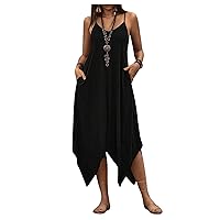 MakeMeChic Women's Summer Loose Dress Asymmetrical Midi Beach Cami Dress with Pocket