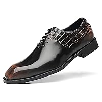 Men's Dress Oxford Shoes Classic Business Cap-Toe Lace-up Checkered Patent Leather Derby Business Casual Shoes