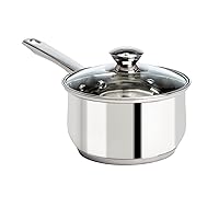Ecolution Stainless Steel Sauce Pan with Encapsulated Bottom Matching Tempered Glass Steam Vented Lids, Made Without PFOA, Dishwasher Safe, 2-Quart, Silver