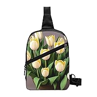 White Yellow Tulips Sling Bag For Women And Men Fashion Folding Chest Bag Adjustable Crossbody Travel Shoulder Bag