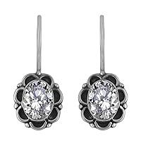 Multi Choice Round Shape Gemstone 925 Sterling Silver Dangle Drop Floral Design Boho Earring (white-topaz)