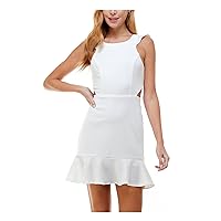 Womens Beige Stretch Cut Out Open Back; Bust Padding; Hemline Sleeveless Round Neck Above The Knee Fit + Flare Dress Juniors 5