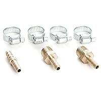 Performance Tool M478 Brass Hose Repair Kit for 1/4-Inch Air Hoses - Includes Splicer, Ends and Clamps - Male NPT Fittings